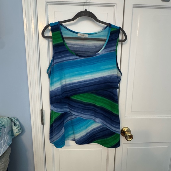dressbarn Tops - Asymmetric Dressbarn Watercolor blue green flattering Stripe Tank Top – Size L